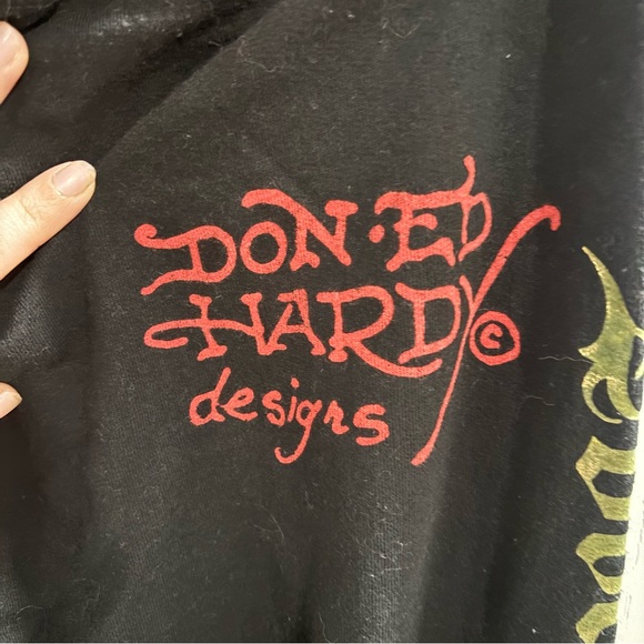 Don Ed Hardy Black Joggers with Floral Accents - Picture 6 of 7